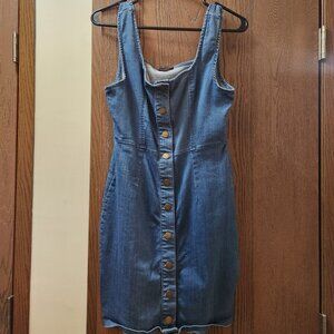 Blashe- Blue Denim Button Front Mid-length Bodycon